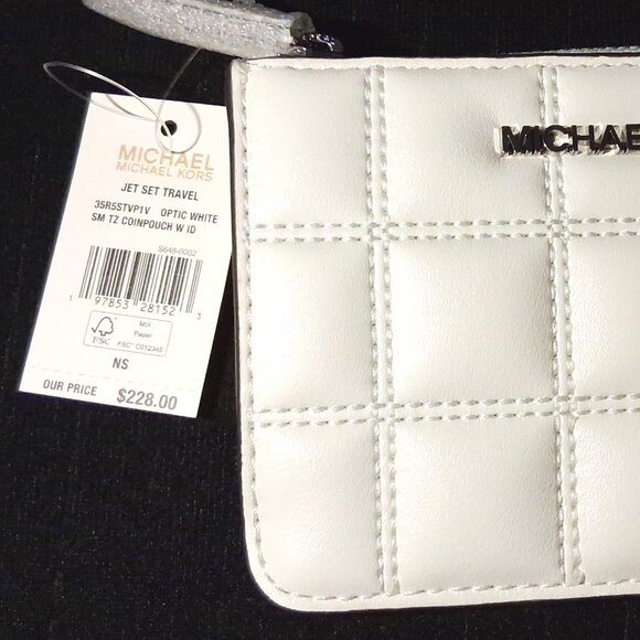 Michael Kors Jet Set Quilted Travel Zip Top Wallet with Coin Pouch Optic White - Picture 3 of 15